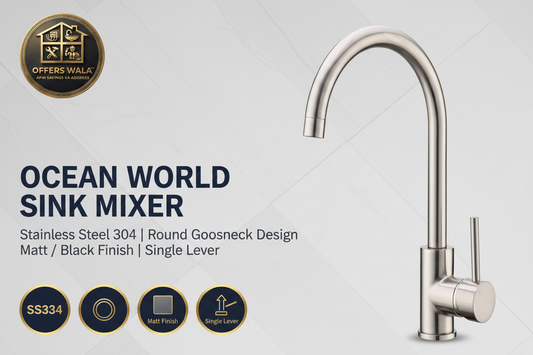 Ocean World Round Gooseneck Sink Mixer – Hero Banner A+ Image