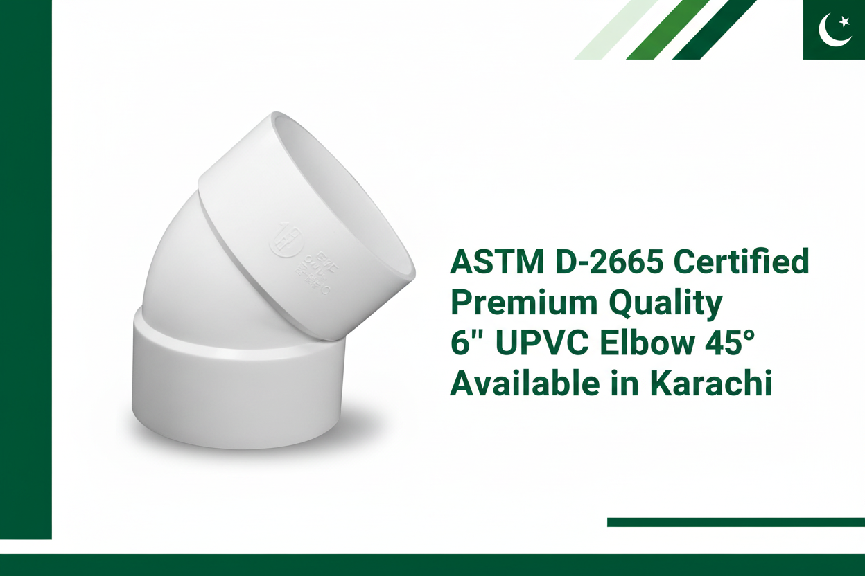 ASTM D-2665 Certified - Premium Quality 6" UPVC Elbow 45° Available in Karachi