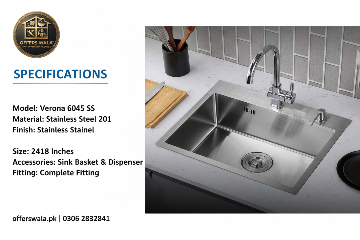 Verona Kitchen Sink 6045 SS Specifications Banner