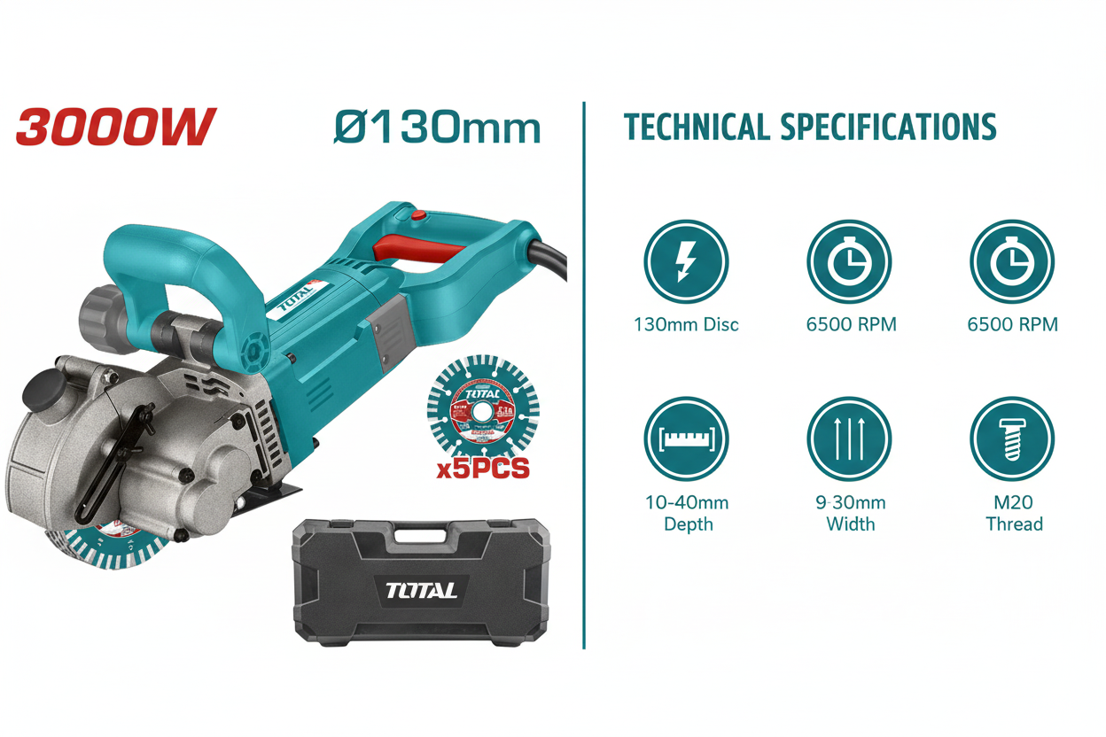 Total TWLC1301 Technical Specifications - 3000W Power, 130mm Disc, 6500 RPM