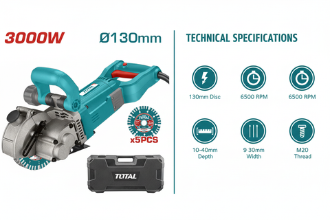 Total TWLC1301 Technical Specifications - 3000W Power, 130mm Disc, 6500 RPM