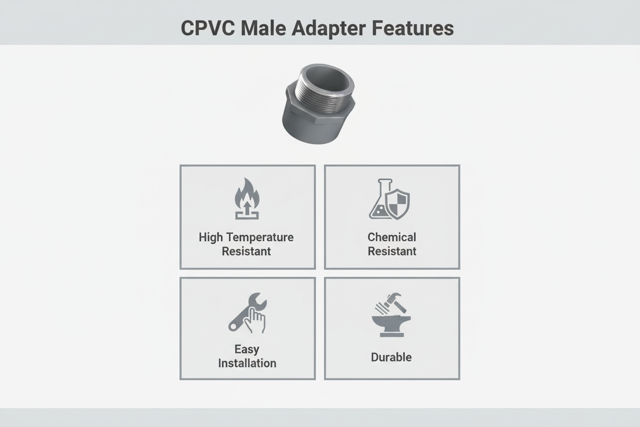 Gray CPVC Male Adapter Features - High Temperature Resistant, Chemical Resistant, Easy Installation, Durable
