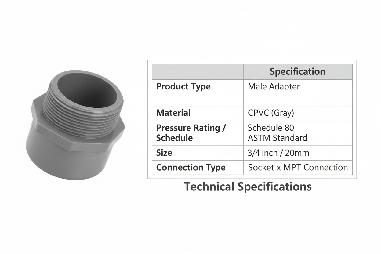 CPVC Male Adapter Technical Specifications - Schedule 80, ASTM Standard