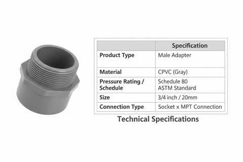 CPVC Male Adapter Technical Specifications - Schedule 80, ASTM Standard