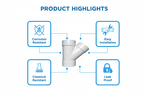 White UPVC Y-Tee Features - Corrosion Resistant, Easy Installation, Chemical Resistant, Leak Proof