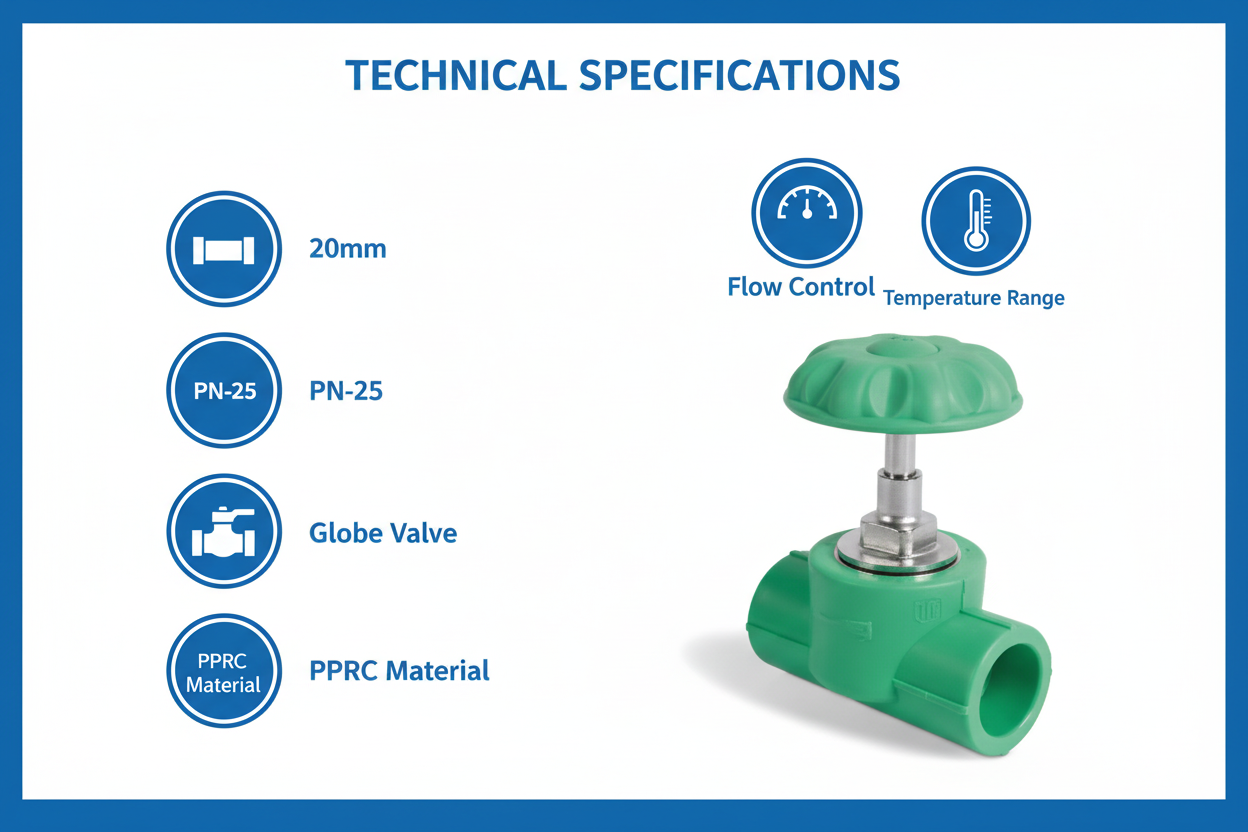 Globe Valve 20mm Technical Specifications - PN-25 pressure rating