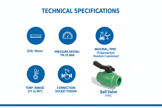 Ball Valve PPRC PN-25 40mm Technical Specifications