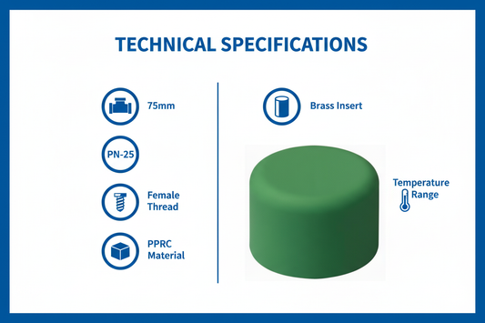 PPRC Endcap 75mm Technical Specifications - PN-25 pressure rating