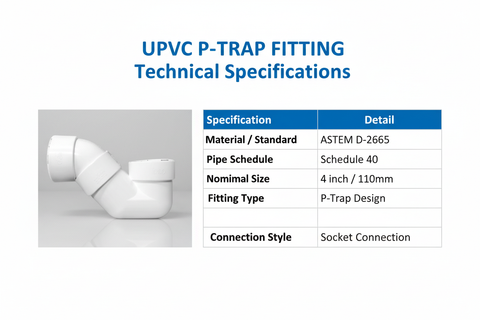 UPVC P-Trap Technical Specifications - Schedule 40, ASTM D-2665