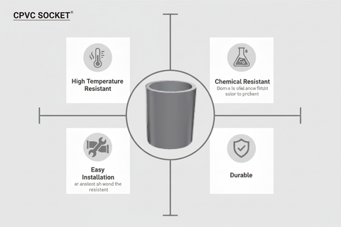 Gray CPVC Socket Features - High Temperature Resistant, Chemical Resistant, Easy Installation, Durable