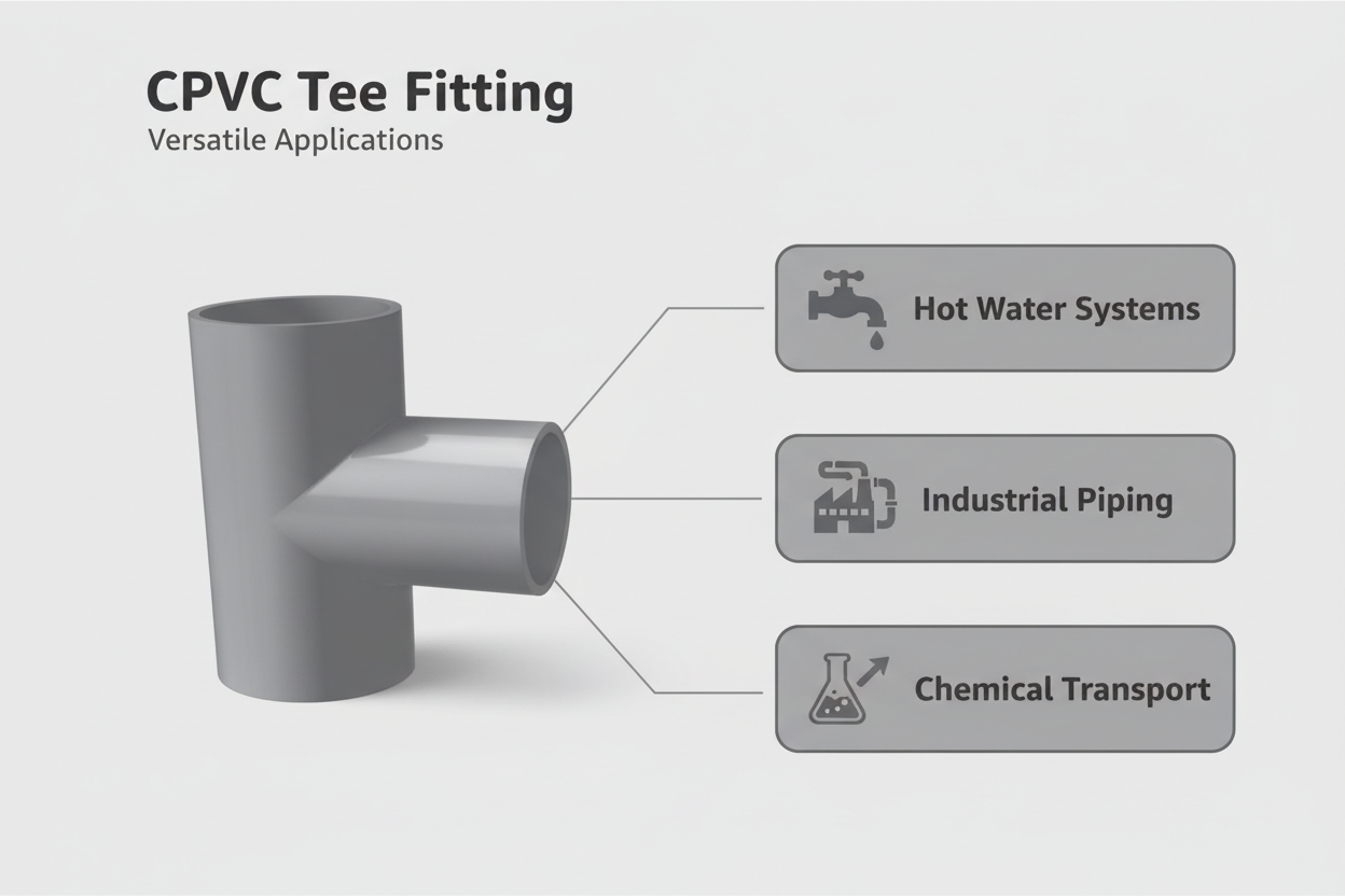 CPVC Tee Applications - Hot Water Systems, Industrial Piping, Chemical Transport