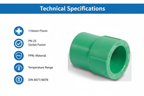 Technical specifications for reducing socket PPRc 110mm×75mm PN-25