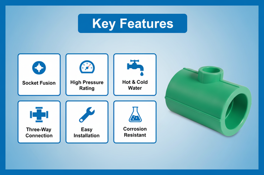 Features and benefits of PN-25 certified reducing tee PPRc fitting