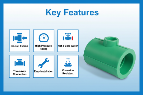 Features and benefits of PN-25 certified reducing tee PPRc fitting