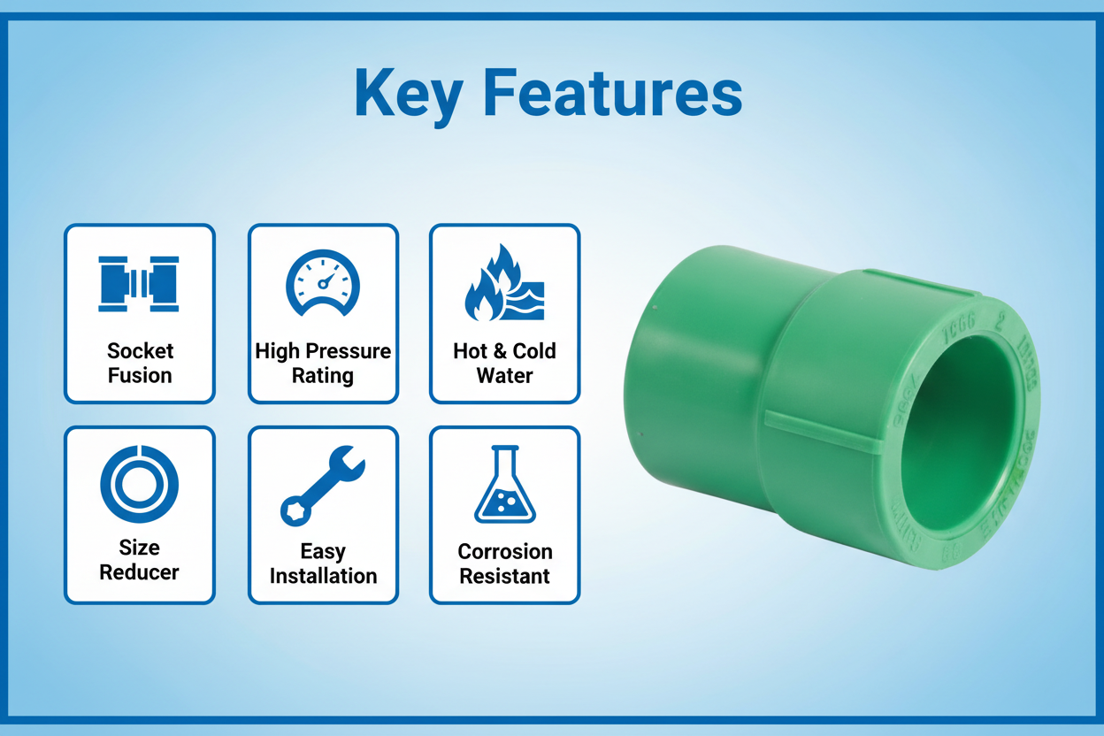Features and benefits of PN-25 certified reducing socket PPRc fitting