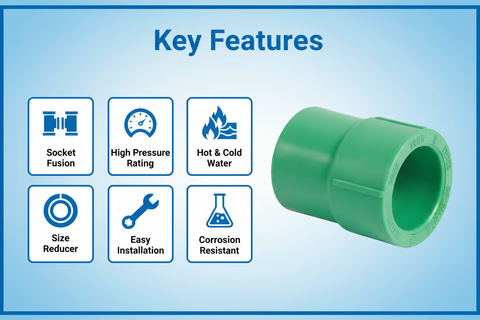Features and benefits of PN-25 certified reducing socket PPRc fitting