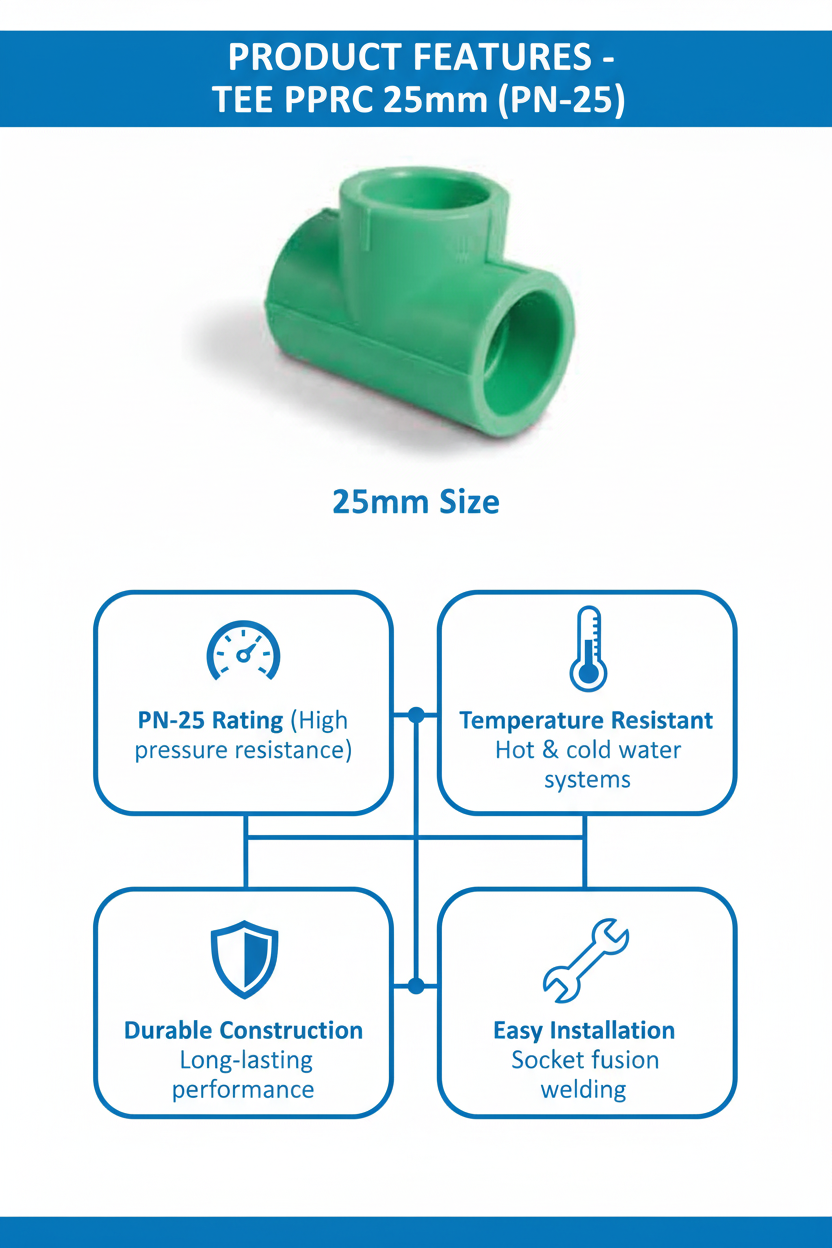 Tee PPRC PN-25 25mm Product Features