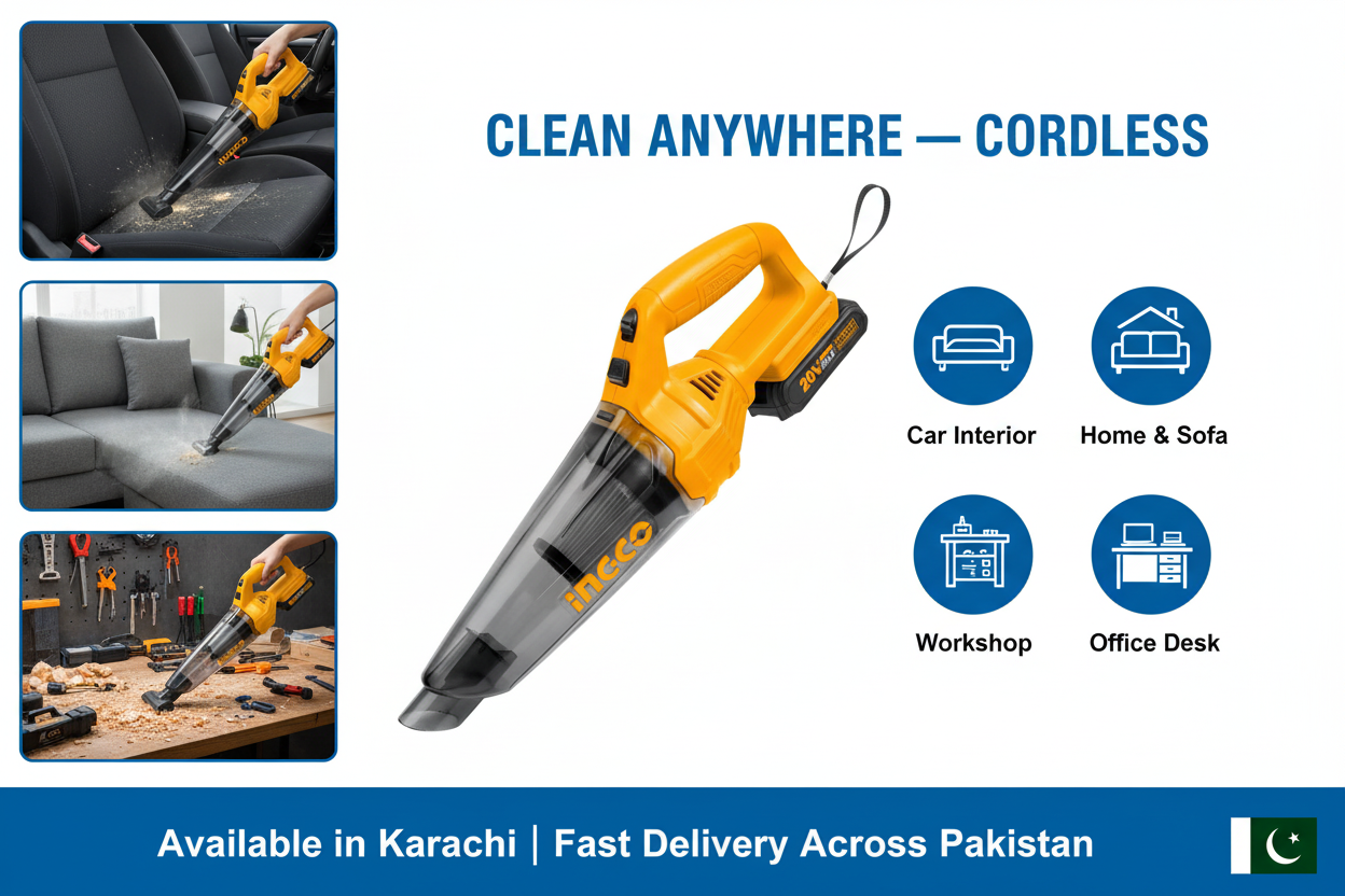 Ingco Cordless Vacuum Use Cases - Car Home Workshop Office