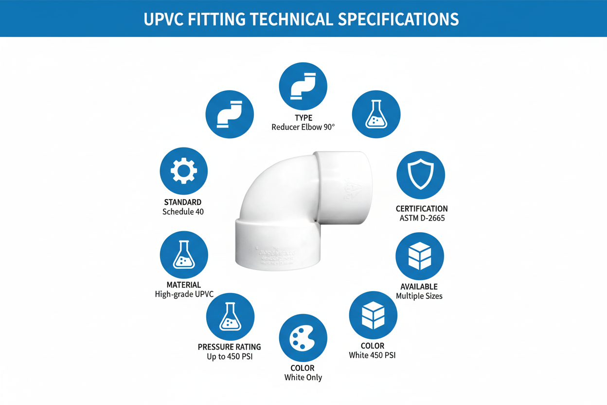 UPVC Reducer Elbow 90° Technical Specifications - Schedule 40, ASTM D-2665