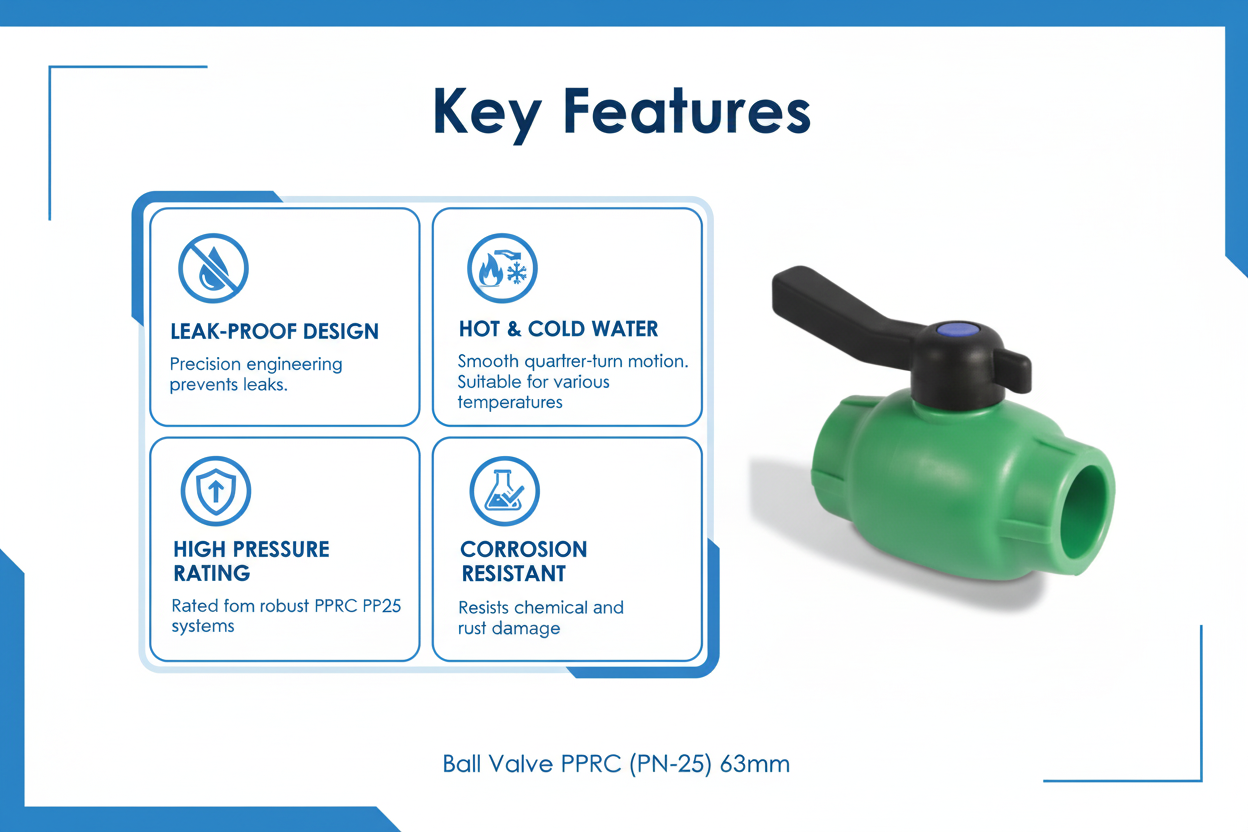Ball Valve PPRC PN-25 63mm Product Features