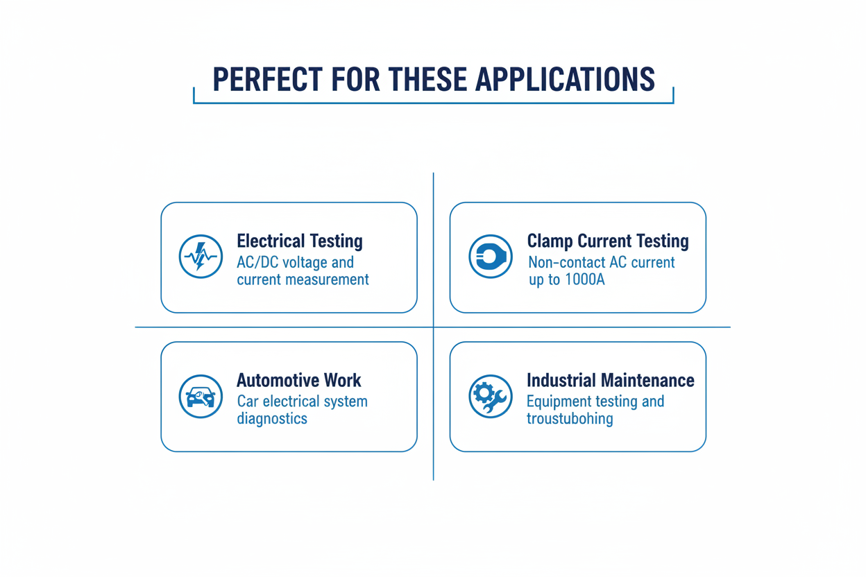 Perfect applications - electrical testing, clamp current testing, automotive work, industrial maintenance