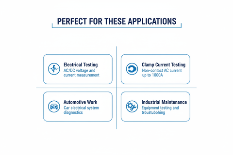 Perfect applications - electrical testing, clamp current testing, automotive work, industrial maintenance