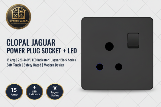 Clopal Jaguar Black Power Plug Socket with LED – Hero Banner A+ Image