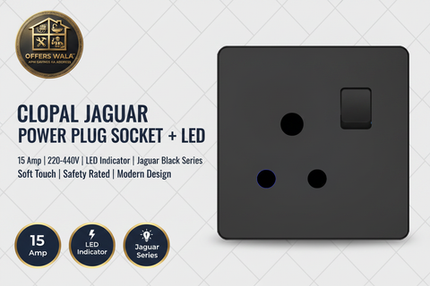 Clopal Jaguar Black Power Plug Socket with LED – Hero Banner A+ Image