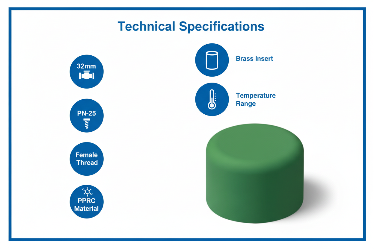 PPRC Endcap 32mm Technical Specifications - PN-25 pressure rating