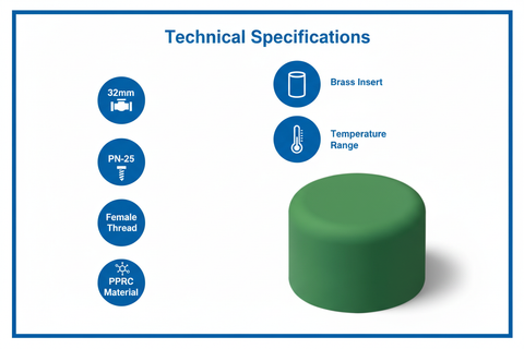 PPRC Endcap 32mm Technical Specifications - PN-25 pressure rating