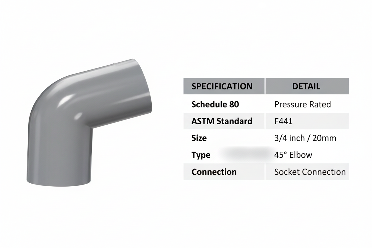 CPVC Elbow 45 Technical Specifications - Schedule 80, ASTM Standard