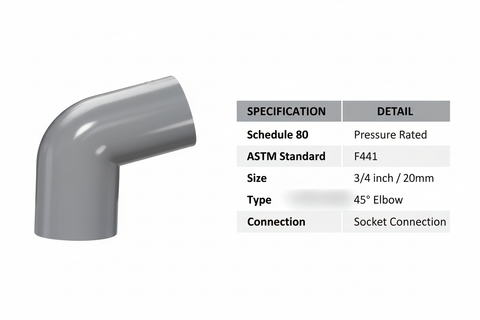 CPVC Elbow 45 Technical Specifications - Schedule 80, ASTM Standard