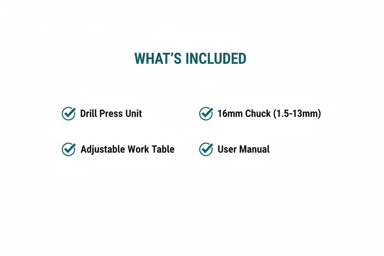 Prescott PT2101602 Package Contents - Drill Press, Chuck, Adjustable Table