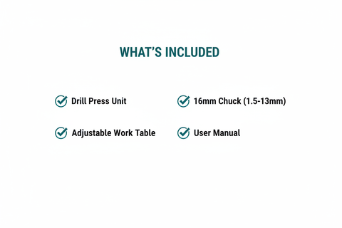 Prescott PT2101602 Package Contents - Drill Press, Chuck, Adjustable Table
