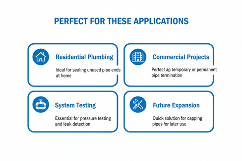 Applications for G.I. Fitting End Cap - residential plumbing, commercial projects, system testing, future expansion planning