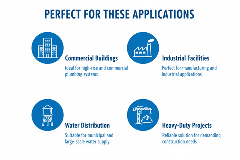 Applications for G.I. Medium Pipe - commercial buildings, industrial facilities, water distribution systems, heavy-duty construction projects
