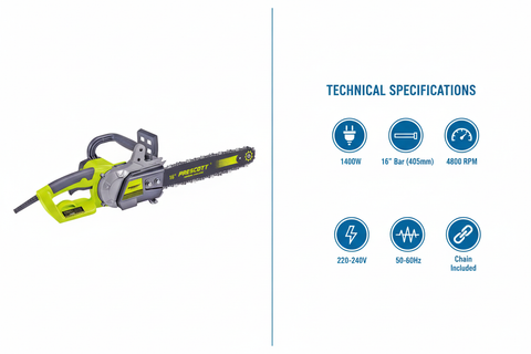 Prescott PT1140502 Technical Specifications - 1400W Power, 16" Bar, 4800 RPM