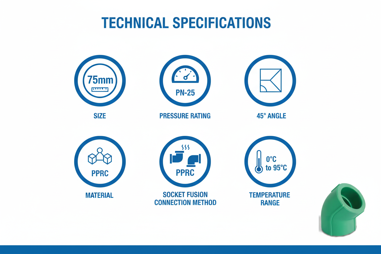 Elbow 45° PPRC PN-25 75mm Technical Specifications