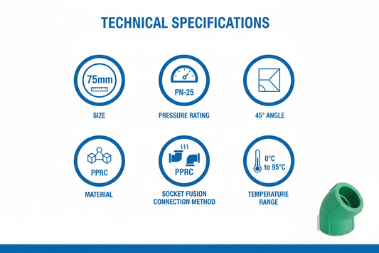 Elbow 45° PPRC PN-25 75mm Technical Specifications