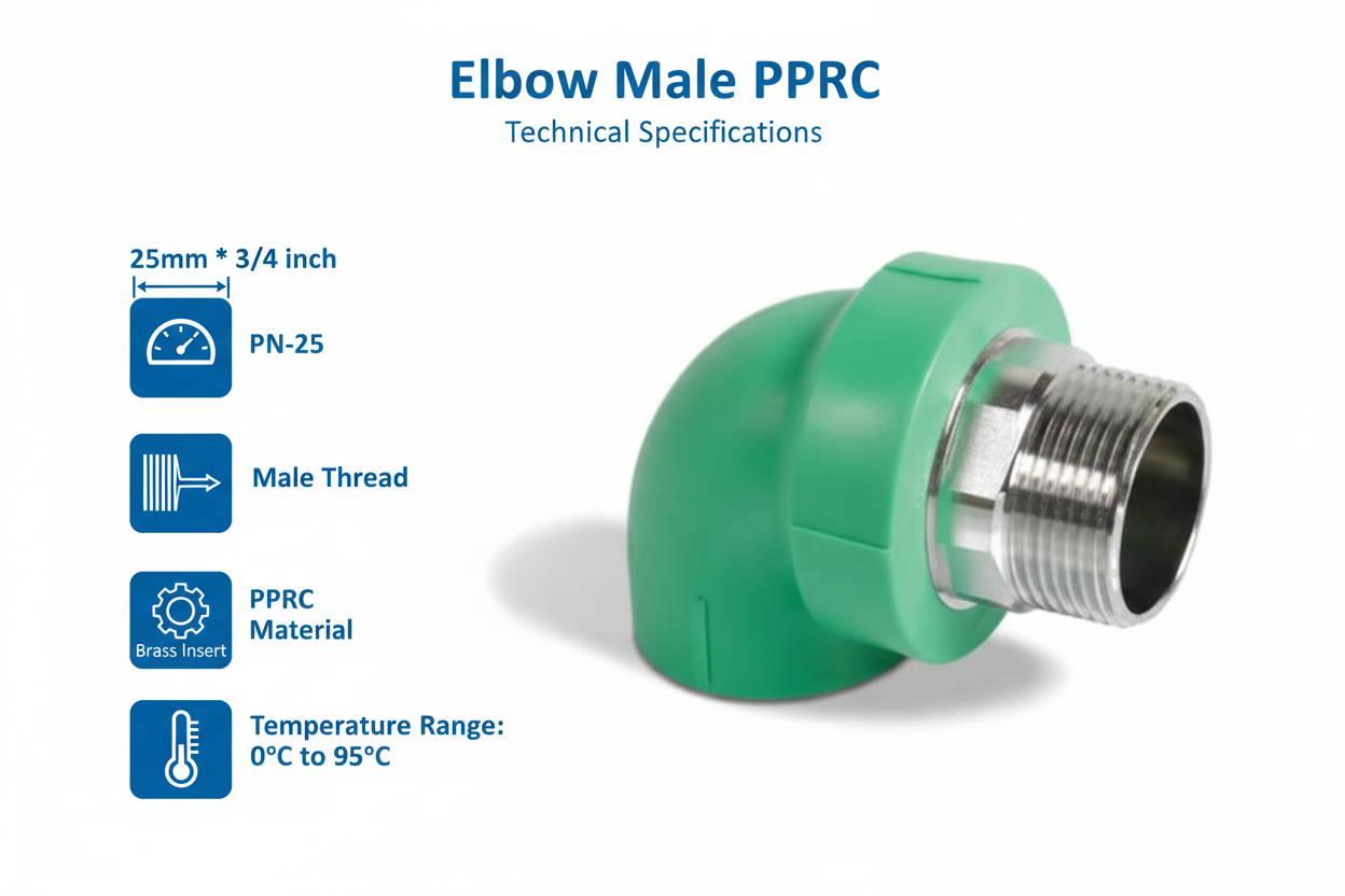 Elbow Male PPRC PN-25 25mm*3/4" Technical Specifications