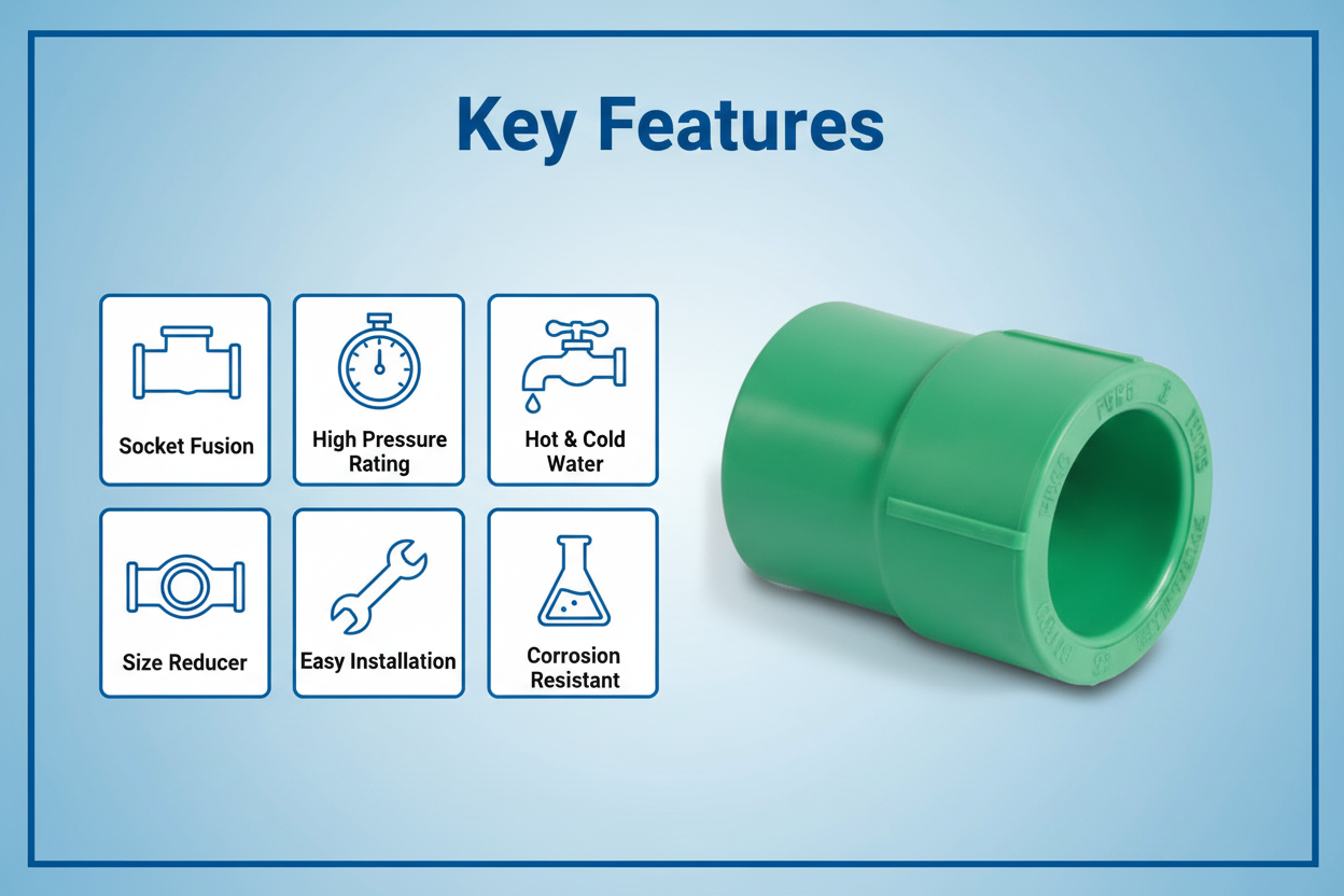 Features and benefits of PN-25 certified reducing socket PPRc fitting