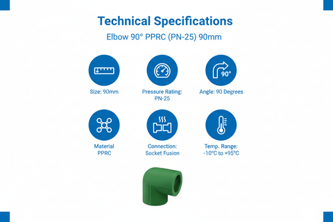 Elbow 90° PPRC PN-25 90mm Technical Specifications