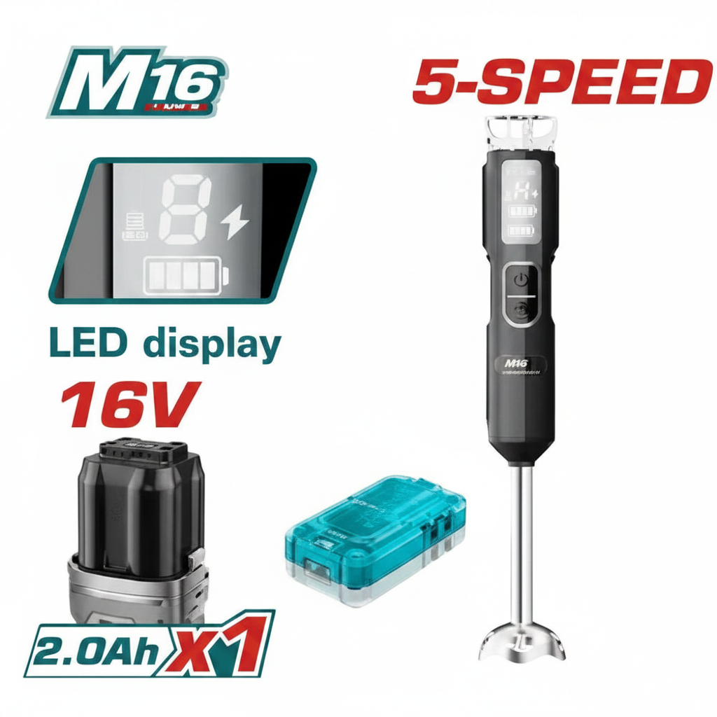M16 Cordless Hand Blender 16V 5-Speed with LED Display and 2.0Ah Battery – Buy in Karachi
