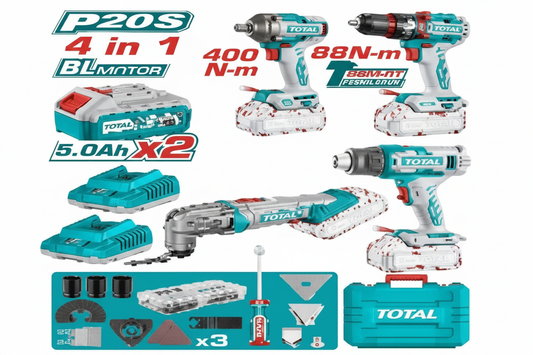 TOTAL 20V 4-Piece Cordless Power Tool Combo Kit with Brushless Motor – Buy in Karachi | Offers Wala