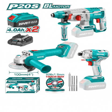 TOTAL 20V Cordless Combo Kit – Rotary Hammer, Angle Grinder & Impact Driver | Buy Power Tools in Karachi