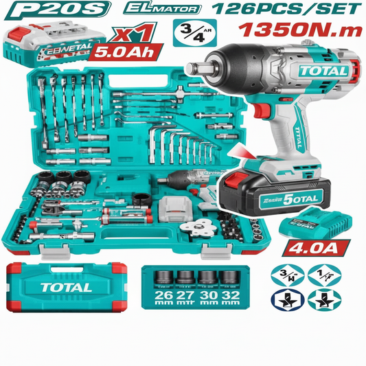 126 Pcs Cordless Impact Wrench Tool Set THKTHP31262 – 20V 1350Nm, Buy in Karachi