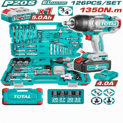 126 Pcs Cordless Impact Wrench Tool Set THKTHP31262 – 20V 1350Nm, Buy in Karachi