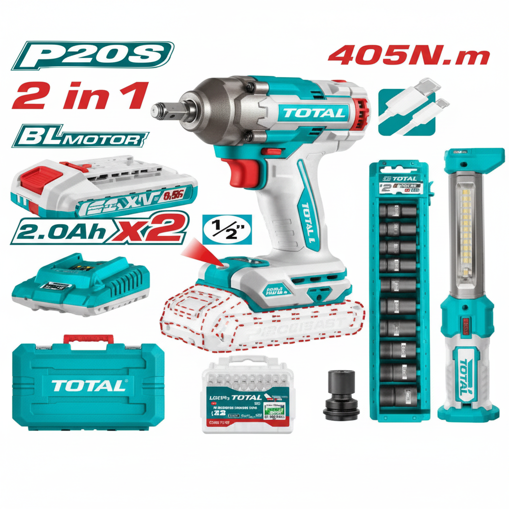 TOTAL 20V Cordless Impact Wrench and Work Lamp Combo Kit – Buy Online in Karachi | Offers Wala