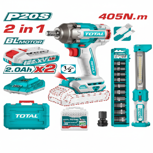 TOTAL 20V Cordless Impact Wrench and Work Lamp Combo Kit – Buy Online in Karachi | Offers Wala