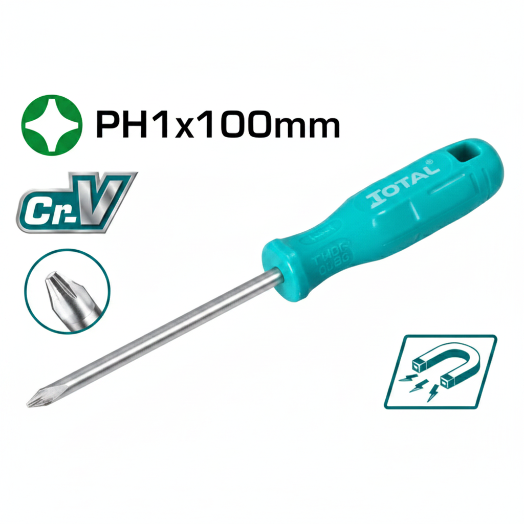 TOTAL THTDC2246 Phillips Screwdriver PH1 5x100mm S2 Steel – Buy in Karachi